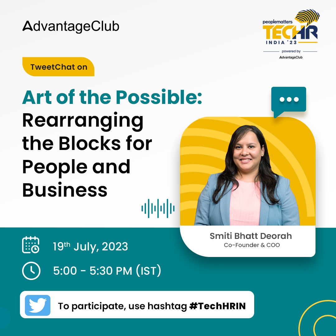 Join me today from 5:00 - 5:30 PM IST on the <a href="/PeopleMatters2/">People Matters</a> TwitterChat, where we'll explore the ‘Art Of The Possible’, an exclusive pre-conference #TweetChat on ‘Rearranging The Blocks For People and Business’

Stay Tuned!

#TechHRIN