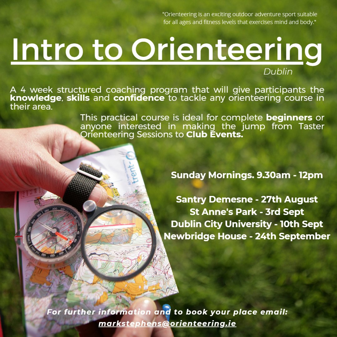 Two dates for our Intro to Orienteering Programme:

Tuesday evenings: eventbrite.ie/e/intro-to-ori…

Sunday mornings: eventbrite.ie/e/intro-to-ori…

A 4-week structured coaching program that will give participants the knowledge, skills and confidence to tackle any orienteering course.