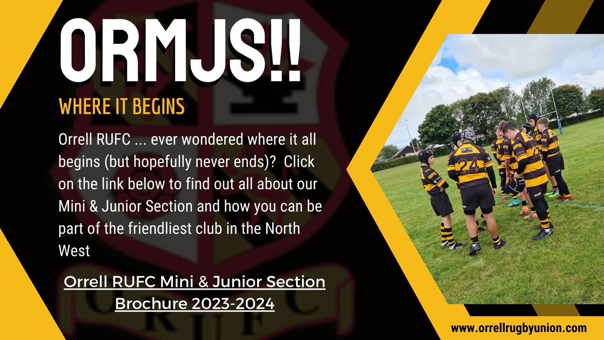 ORMJS's tweet photo. Ever wondered where it all begins for Orrell RUFC?   Foundations are key to strong structures &amp; players and those foundations for Orrell RUFC start with our ORMJS.

Download our new Mini &amp; Junior Section Brochure.

#playtoenjoy #thefutureisblackandamber

https://t.co/eYcmUfsn5b https://t.co/xfDjdamDG6