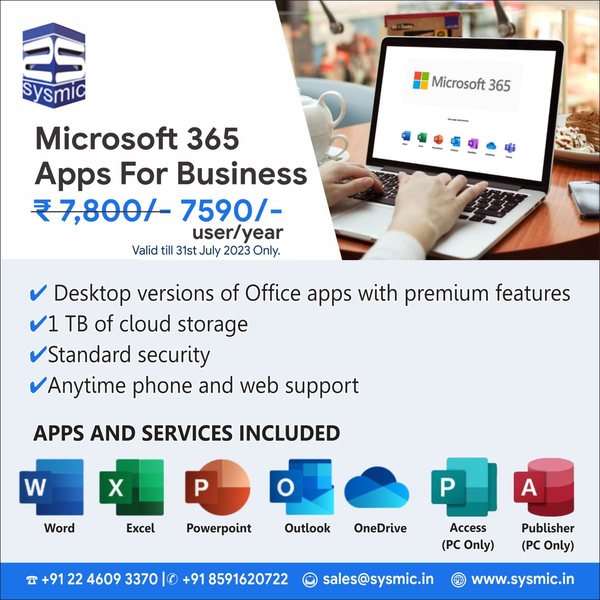 sysmicit's tweet photo. "Unleash the Power of Productivity with Microsoft 365 Apps! Don't miss out on our exclusive SYSMIC offer, designed to take your business to new heights. #sysmic #Monsoon2023 #mumbaiRains #Microsoft365 #apps https://t.co/Os21aF5YbA