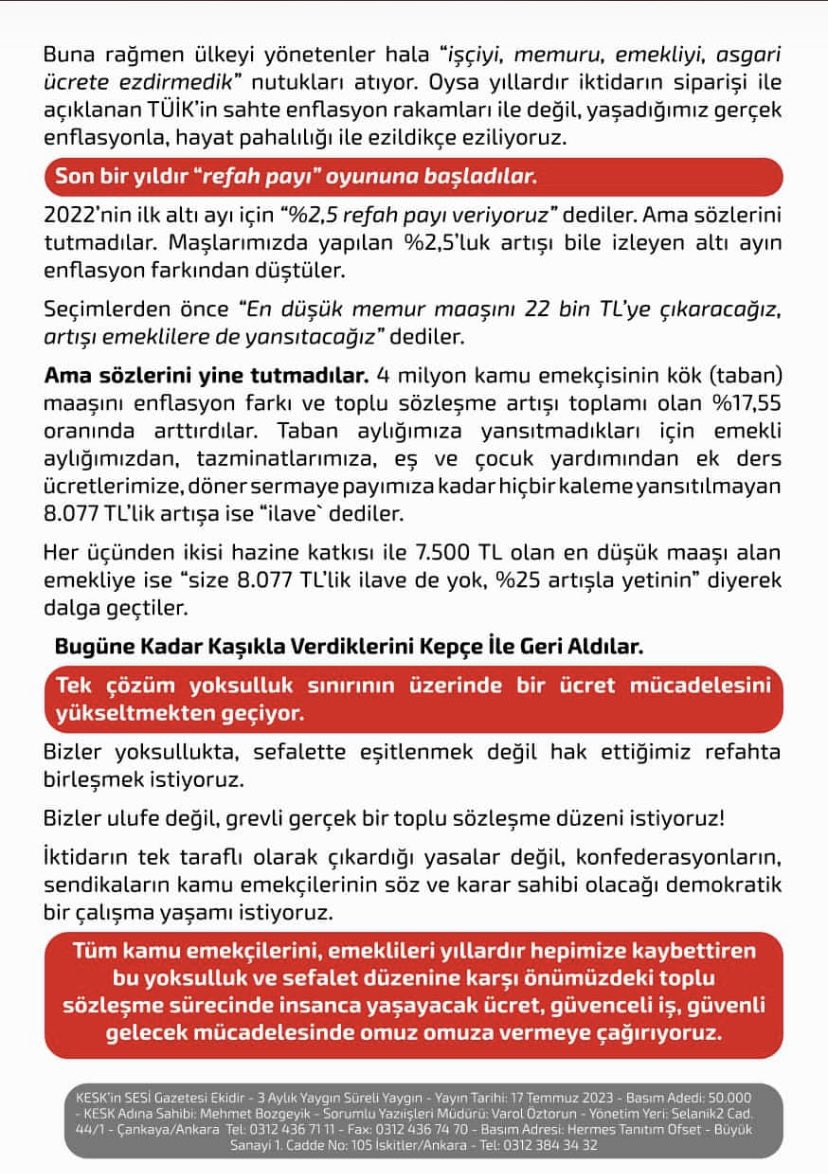 Asgari değil, insanca bir yaşam için Toplu İş Sözleşmesi taleplerimiz...
