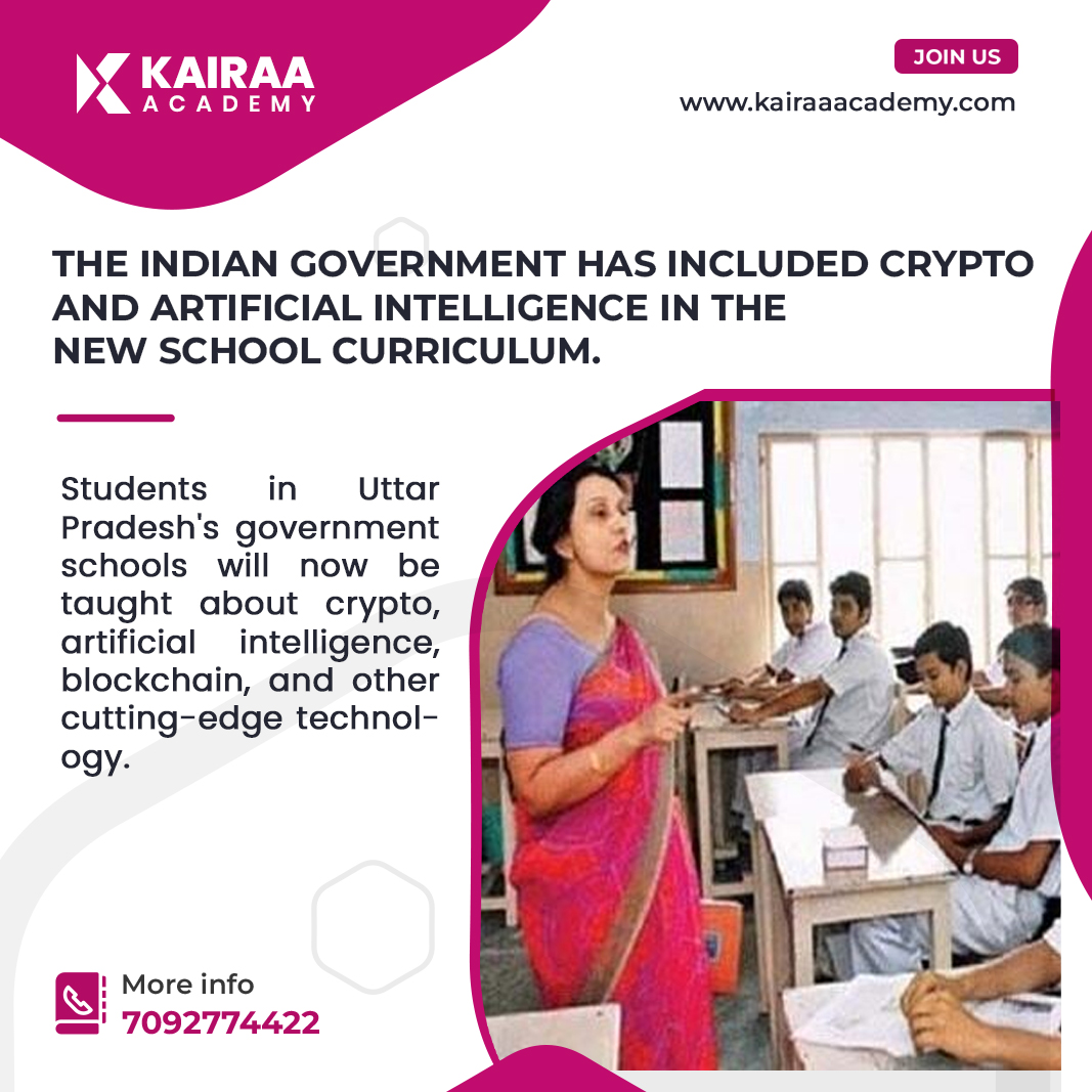 Kairaa_academy's tweet photo. The Indian government has included crypto and AI in the new school curriculum.👍
For more details and updates..👇
Contact: 7092771155
Website : https://t.co/nmay1h7toC
Link : https://t.co/0uHm3OYJJP
#kairaaacademy #blockchain #institute #chennai #courses #bestcourses #crypto https://t.co/7g0TrCWaIt