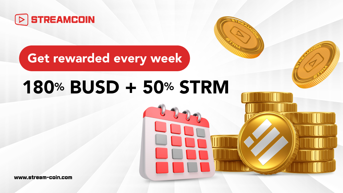 streamcoin_strm's tweet photo. 🤩 The #STRMTrade offers you 180% BUSD rewards every week for a year with just a one-time transaction.
💰 Trade a minimum of 100 BUSD and watch your #fortune grow!
👉🏻 Hurry, start trading now: https://t.co/q5zuqraiba
#StreamCoin #STRM #BUSD #CryptoCommunity #trading #tradingstrategy #Rewards