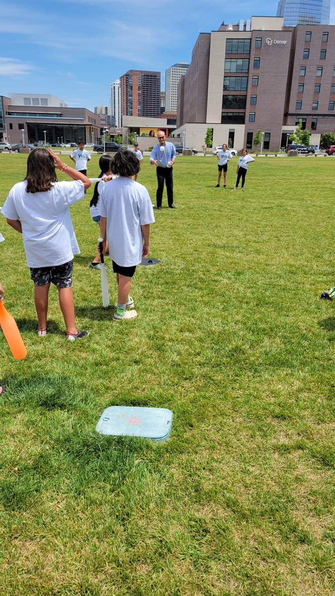 james_epstein's tweet photo. Awesome support for @WriteDenver &amp; the Roadrunner Pathway. That's @jdkmann in full dress clothes on a 95 degree day leading the PE period. Impressed w his sweeping curveball until we all realized it was the wind. @MSUDenverSports https://t.co/z8SA75xwGM