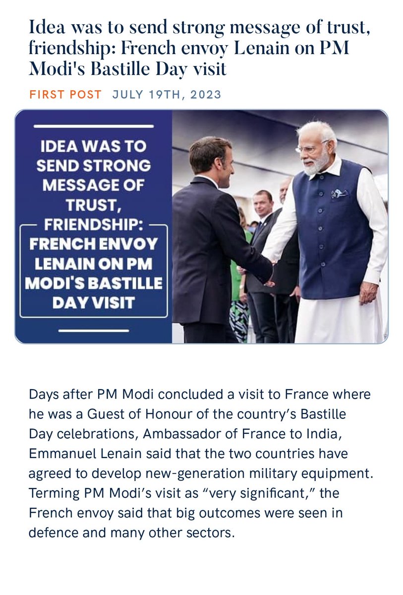 Idea was to send strong message of trust, friendship: French envoy Lenain on PM Modi's Bastille Day visit
https://t.co/MEDDgEWXb6 https://t.co/qZXtgffxm6