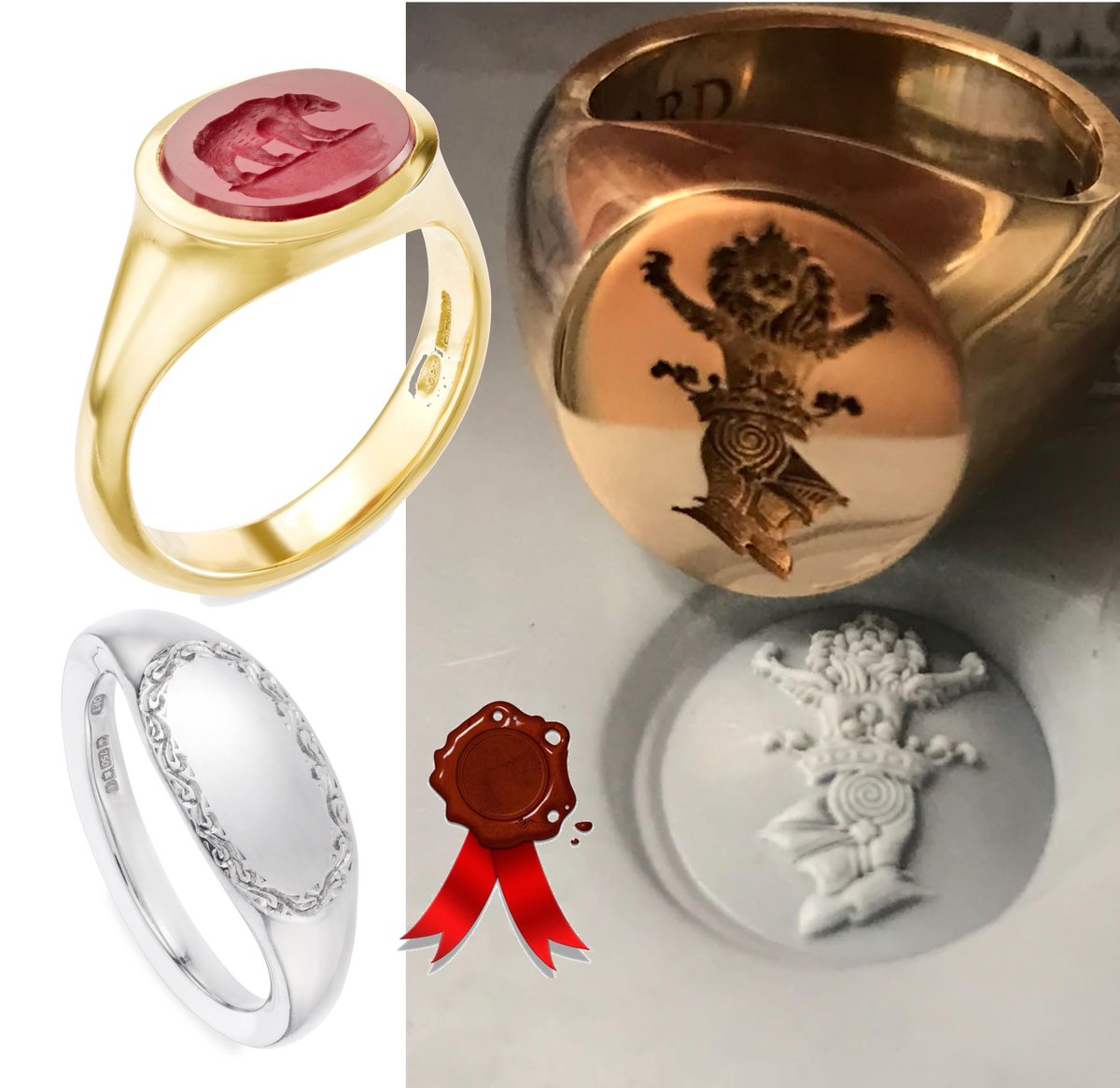 Traditionally, signet rings were worn on the pinky finger and used by gentlemen, particularly gentlemen involved with business or politics, as a seal to sign important documents. They can be engraved with the wearers family crest, initials or anything you may have a passion for.