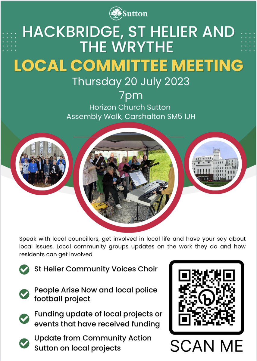 NorthSuttonCofM's tweet image. The St Helier Voices community choir are singing one last time before they break up for summer at this local committee meeting. If you are a resident of #hackbridge #sthelier or #thewrythe come along and find out what’s happening &amp;amp; how you can make your community a great place!