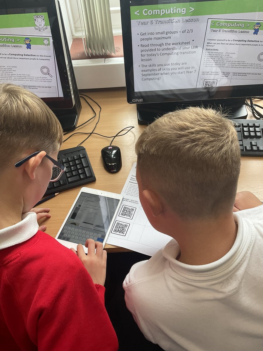 EHS_CCSBS's tweet photo. Brilliant work from our visiting Year 6 pupils (aka our Computing detectives! 🕵️‍♀️🕵️‍♂️📱) as part of their transition to @endonhighschool. They used a range of tech and digital skills to help them learn more about important people associated with Computing / Computer Science https://t.co/uGVmxWvPKq