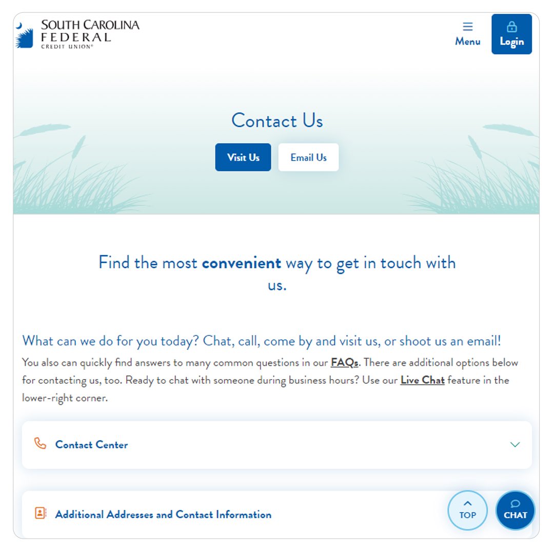 SCFederalCU's tweet image. Our new website is coming soon!
You&apos;ll find the Contact tab on the top middle of every page. It outlines all the ways you can get in touch with us, including live chat, email, phone numbers, and more.
Visit scfederal.org/NewWebsite to learn more!