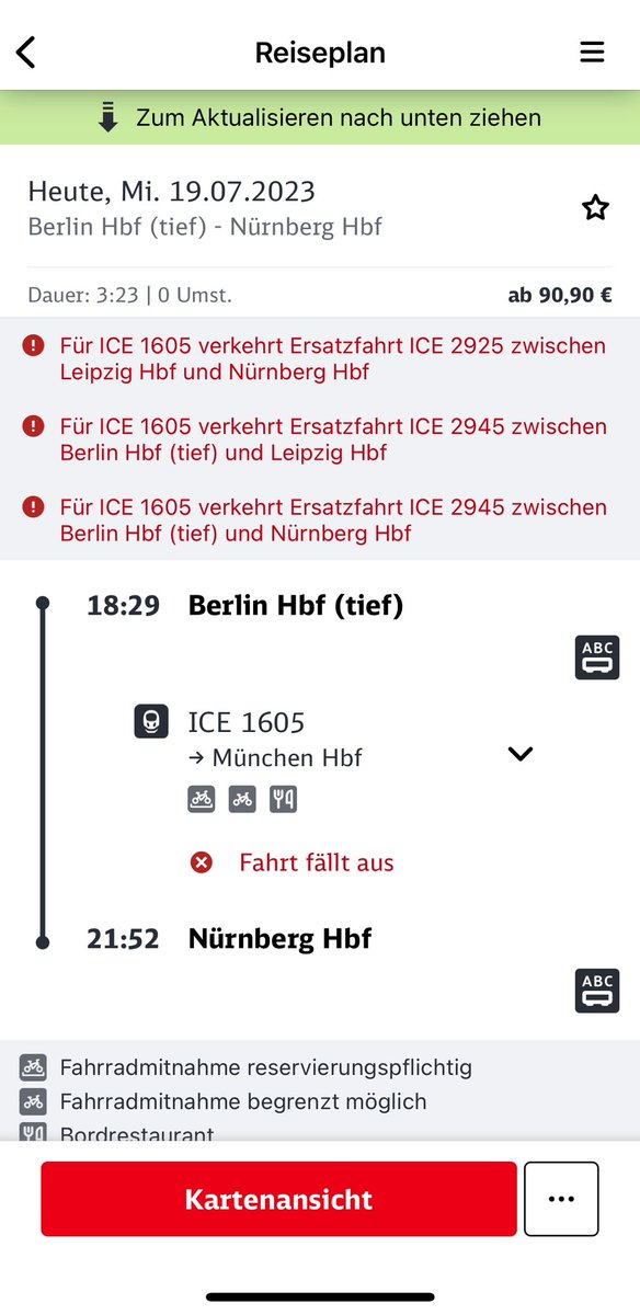 thyrelli's tweet photo. Hey @DB_Bahn wie kann ich denn gleich eine Karte für den Ersatzzug buchen? Über die App und über die Website kriege ich nur ein „Fällt aus, es verkehrt ein Ersatzzug“, aber der ist nirgends buchbar? https://t.co/2nWx9BQnYS