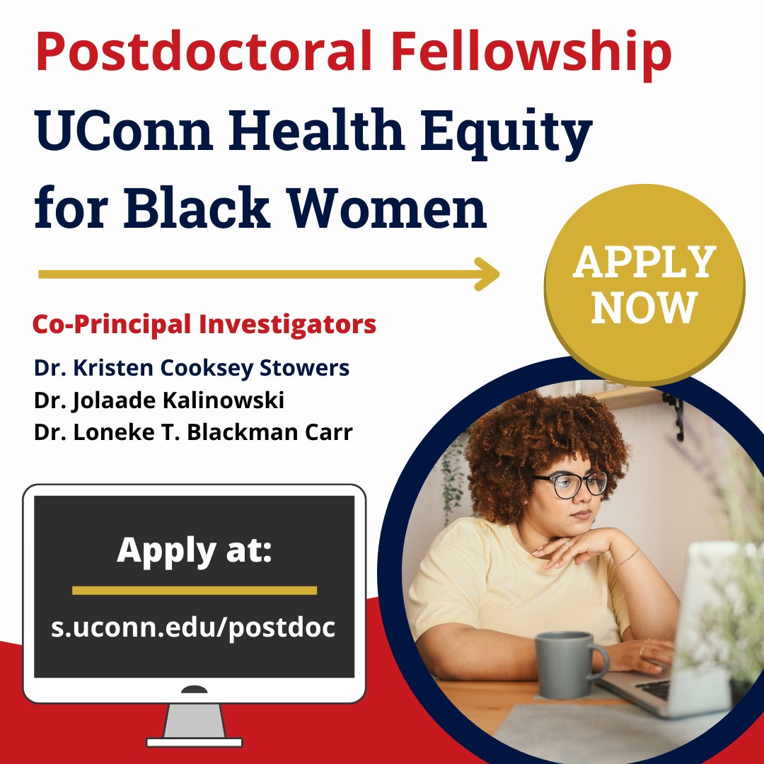 Circulating this #postdoc opening w/ me,   <a href="/DrJolaade/">Jolaade K.</a>, &amp; Dr. <a href="/CookseyKristen/">Kristen Cooksey</a>, in collaboration w/ <a href="/UConn_InCHIP/">InCHIP at UConn</a>. Postdoc focused on #healthequity, #BlackWomen, #nutrition, #policy, #stress and #CVD. Details &amp; application #AcademicTwitter: jobs.hr.uconn.edu/cw/en-us/job/4…. Apply 07/28.