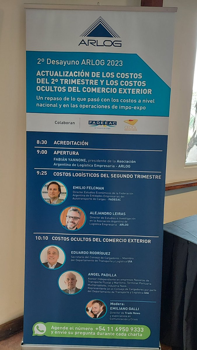 Desayuno de ARLOG - Costos ocultos en Comex
Costos ocultos y su condicionamiento desde la Infraestructura
La logística cada vez más visible por su valor y por los costos de gestión, que nos saca de competencia internacional.
#Logística #comex