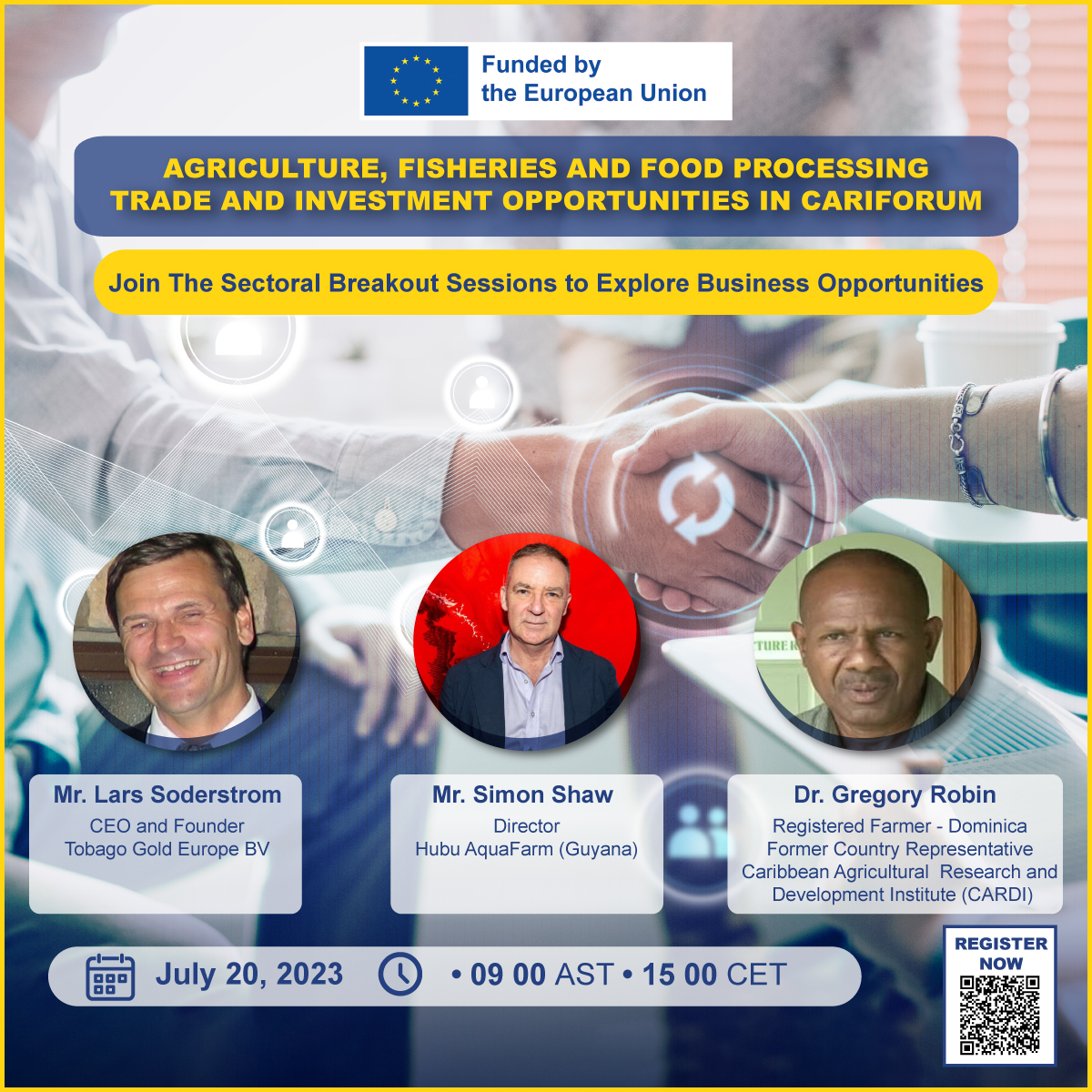 #Itsnottoolate 
Are you interested in learning more about #trade and #investment opportunities under the CARIFORUM-EU Economic Partnership Agreement in #Agriculture, #Fisheries and  #FoodProcessing?
Join the conversation, and register now:  rb.gy/mgou9