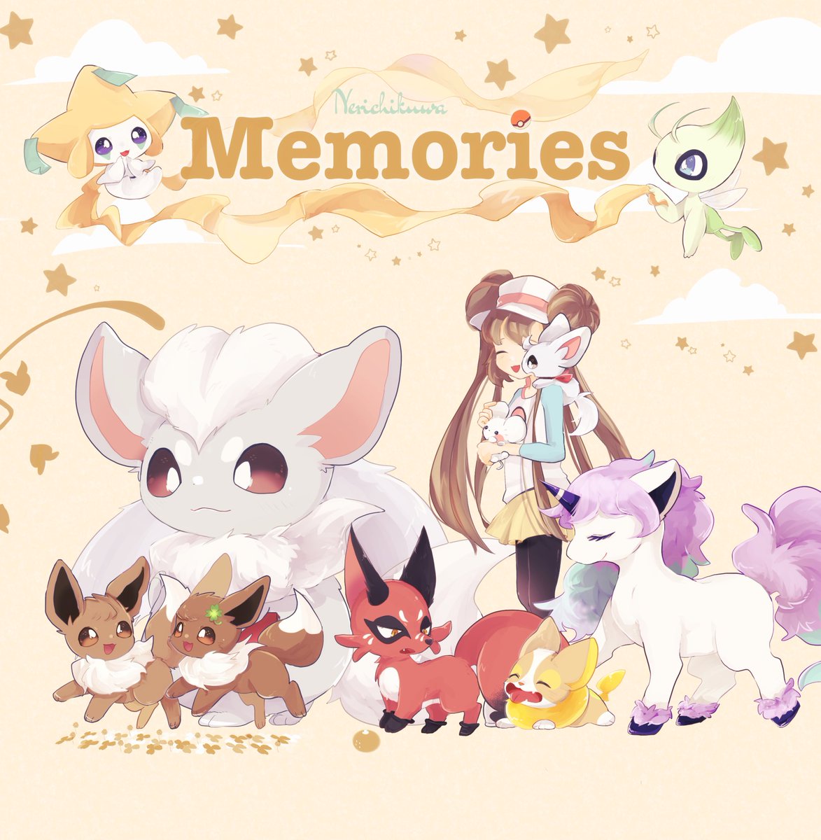 イーブイ ,メイ(ポケモントレーナー) 「脱稿しましたー!!!! 夏コミ新刊でます!! 表紙!と裏表紙も  今までの歴史の」|ねりちくわのイラスト