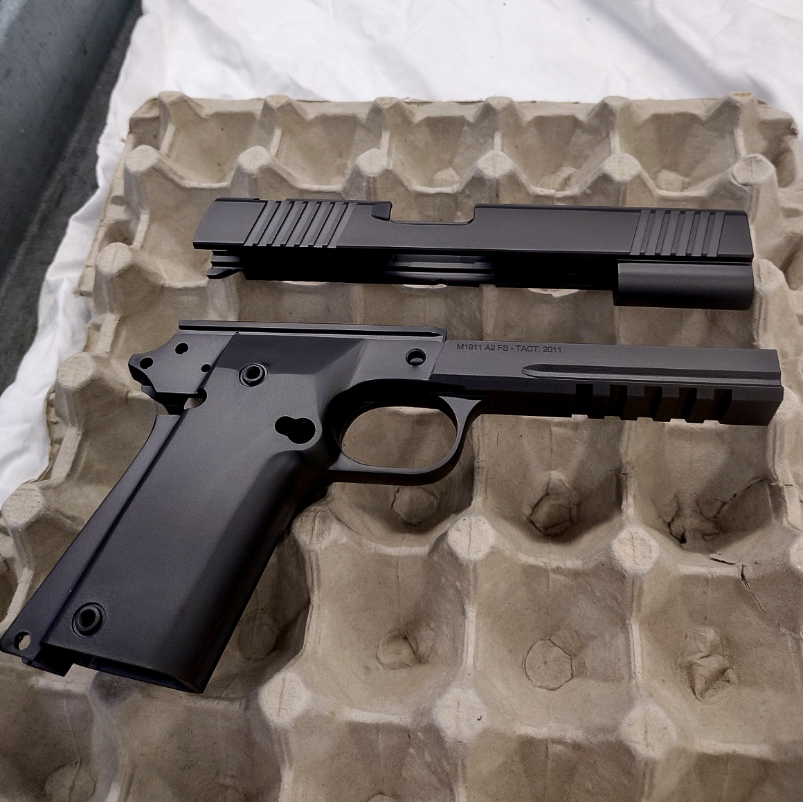 Today we have this custom #RockIslandArmory M1911 in for some Diamond-Like Carbon coating. DLC has a super low coefficient of friction, good durability, and is self-lubricating. This makes #DLC an excellent coating for moving parts. #1911 #PVD #firearm #firearms #coatings