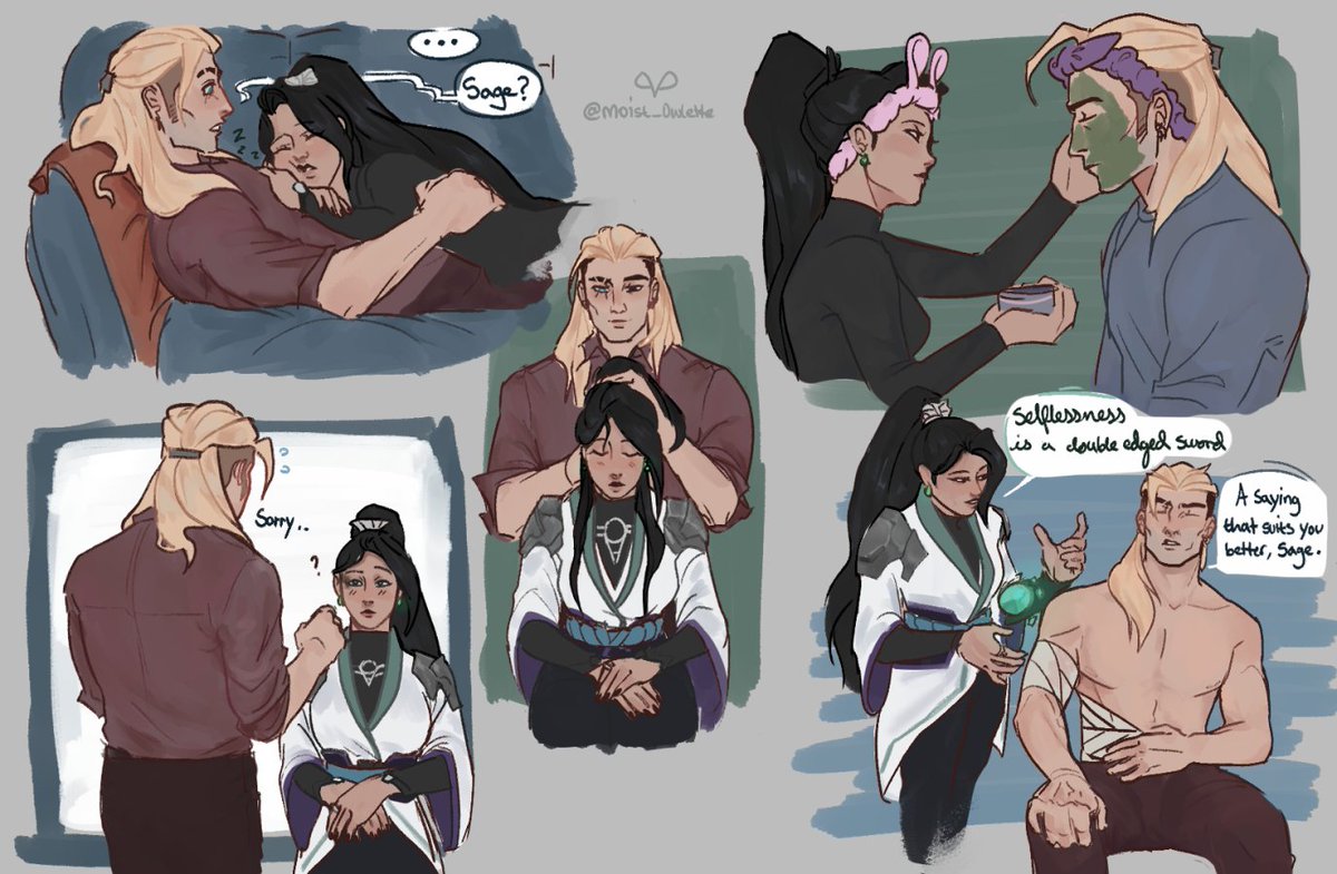 [VALORANT] Self-care with sage and sova 🦉🌿

 I don't see enough SoSage content so I'm hopping on the bandwagon orz