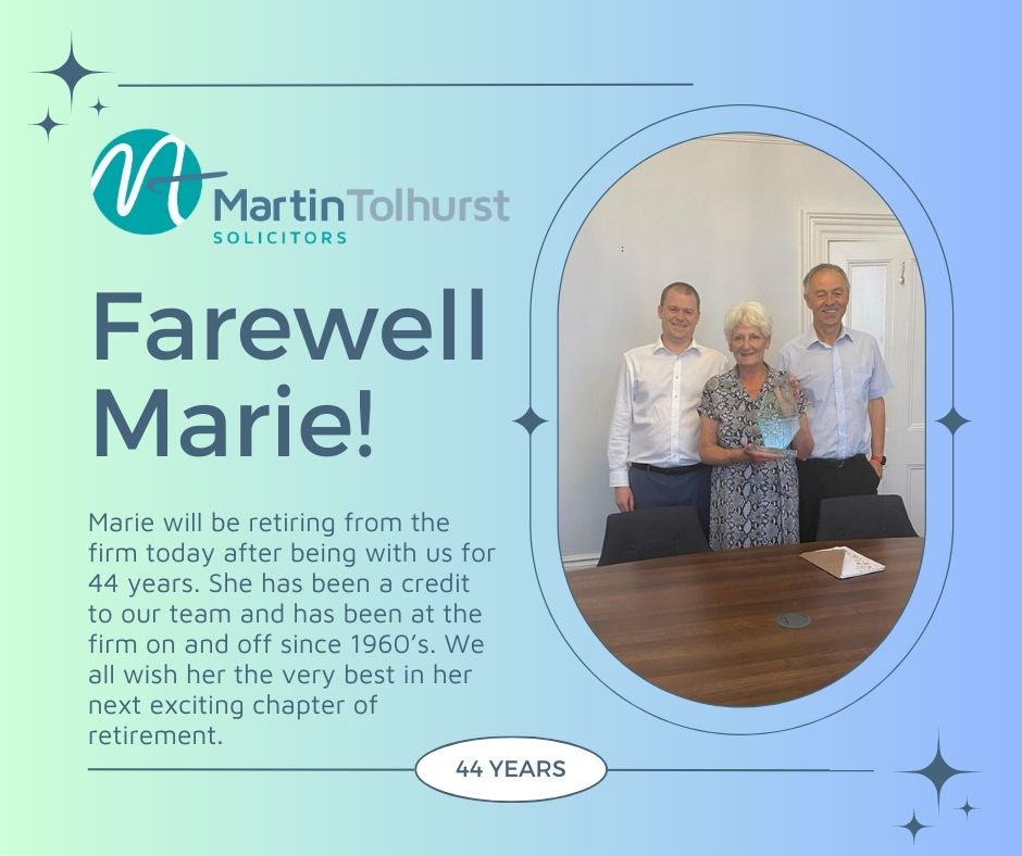 MartinTolhurst1's tweet photo. Today we say farewell to Marie Chadwick from our private client team and who has been with the firm for 44 years! She will be sorely missed by all and we wish her all the best in this next exciting chapter of her life. ✨ #Happyretirment #44years #TeamTolhurst https://t.co/MnRajhX2Ze