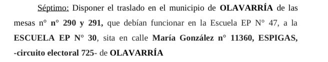 Luego de la solicitud que realizamos ante el juzgado federal con competencia en lo electoral días atrás, hoy nos llegó la resolución con el cambio de escuela para votar en Espigas 👏🏻👏🏻