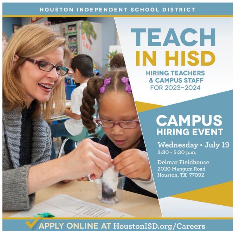 Hope to see you here! We are hiring for the following positions: Math, Reading, SLL, Autism
@ThomasMS_HISD @ThomasatThomas @MrsTWash12 @BrittneyJ075 @doby_dj