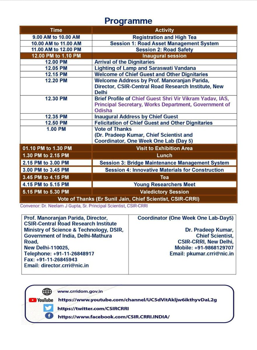 CSIRCRRI's tweet photo. Join us at #OneWeekOneLab Day 5 in #Bhubaneshwar on 20 July 2023.
Learn about #RoadandBridge #AssetManagement, #RoadSafetyAudit, & innovative materials in #roadconstruction.
Let's #optimizeassets, #enhancesafety, and build a #sustainabletransportation network.
#OWOL #RoadSafety https://t.co/4rjF1MkAR0