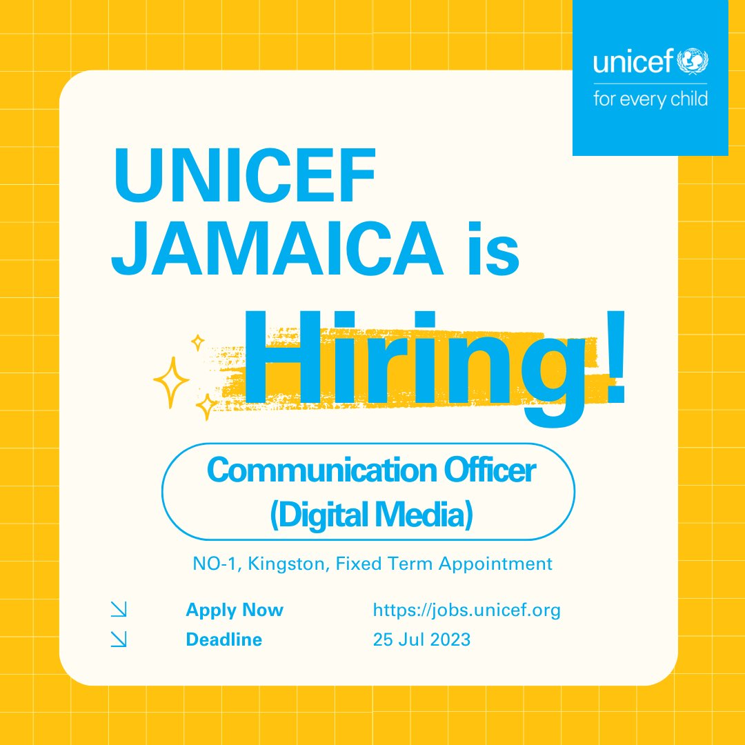 📌 We're hiring 📌

1⃣ Digital media/communications officer
2⃣ Tech 4 development expert
3⃣ ICT expert to assist <a href="/themohwgovjm/">MOHW JA</a> 

Apply here 🧑🏿‍💻👉🏿jobs.unicef.org/en-us/search/?…