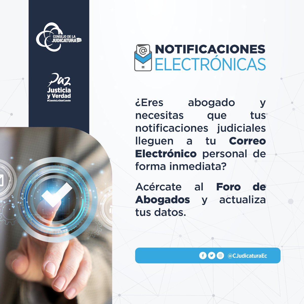 #NotificacionesElectrónicas Si eres parte del #ForoDeAbogados te invitamos a actualizar tus datos y #CorreoElectrónico #PazJusticiaYVerdad #CuesteLoQueCueste