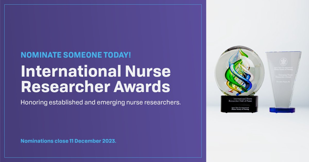 Nominations are now open for the 2024 International Nurse Researcher Awards. Help us recognize established nurse researchers as well as emerging nurse researchers/scholars by submitting your nomination. Learn more » bit.ly/2JZnSnY