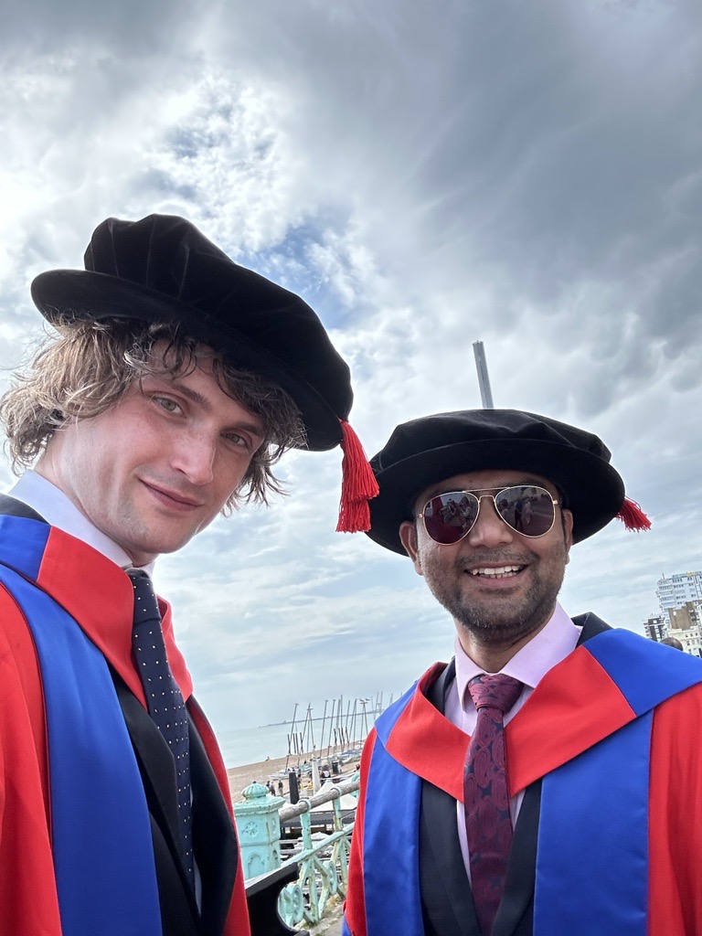 EPICXPhoton's tweet photo. Graduation: Congrats to Dr Cecconi @CecconiVittorio  and Dr Vivek @vosonite ... for their new PhD smile! https://t.co/r0SC6VuBS4