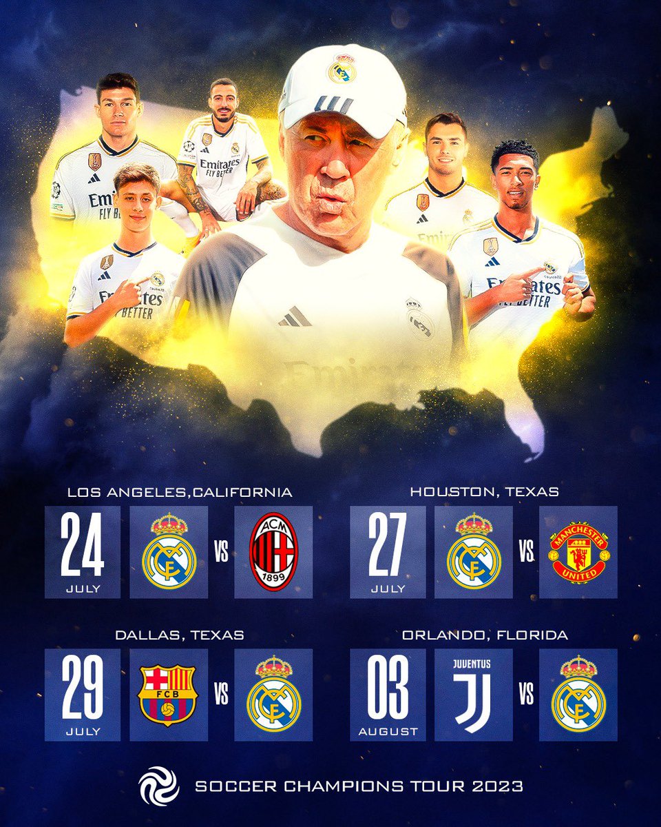 MrAncelotti's tweet photo. After an intense first week back training it’s off to the USA for more training and spending time with our US fans. See you soon Madridistas. #RealMadridOnTour https://t.co/odNCR4BpLR