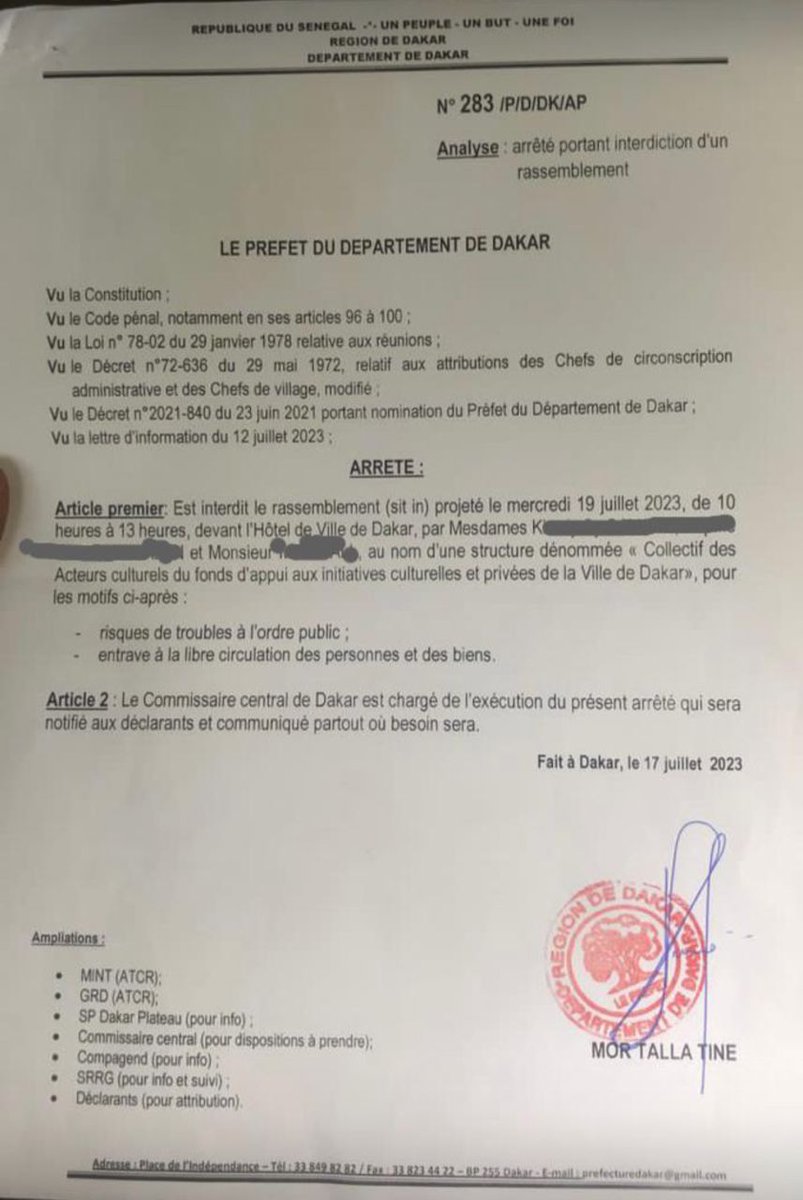 La restriction de s'exprimer en public au #Senegal continue, cette fois sont les acteurs culturels qui posent un danger public pour réclamer où sont les 1 500 000 FCFA destinés aux #Fondsdappui2022DK. #FreeSenegal <a href="/BarthelemyDias1/">Barthélémy Dias</a> fait la même politique de faux promesses.