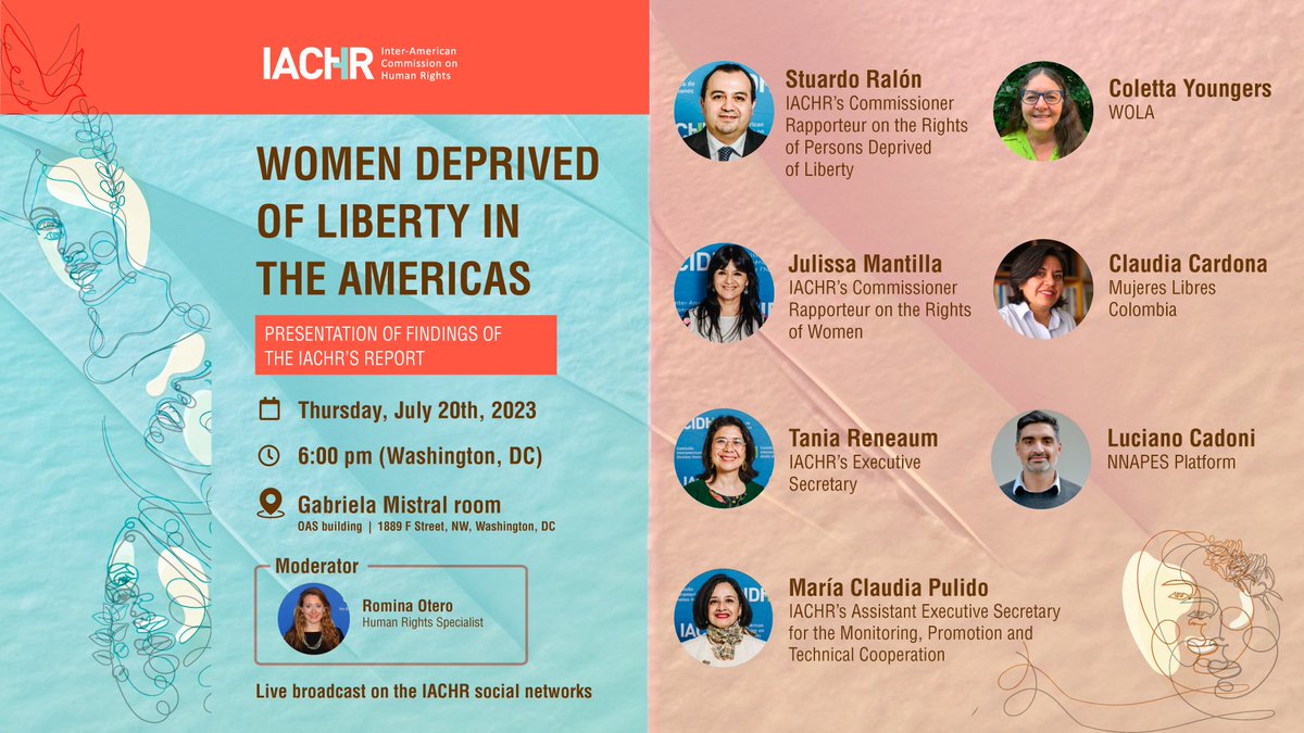 Last day to register to attend on-site the dialogue on the Report of Women Deprived of Liberty in the Americas.

📆 July 20.
✍🏾 On-site registration, today before 17h: bit.ly/46VOf4v   
🖱️ Online registration: bit.ly/3D9S2gP