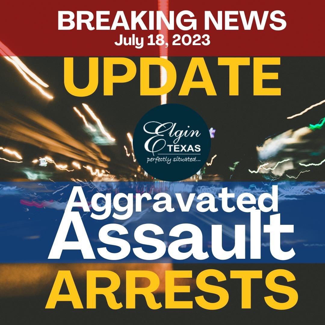 MyElginTX's tweet photo. Breaking News: July 18, 2023
Elgin Police department arrested three suspects believed to be responsible for the shootings on June 20, 2023 at 600 block of Alley A  and charged them Aggravated Assault with a Deadly Weapon. Full release Here>> https://t.co/g3E1zaH8uS https://t.co/4zGucs9hjb