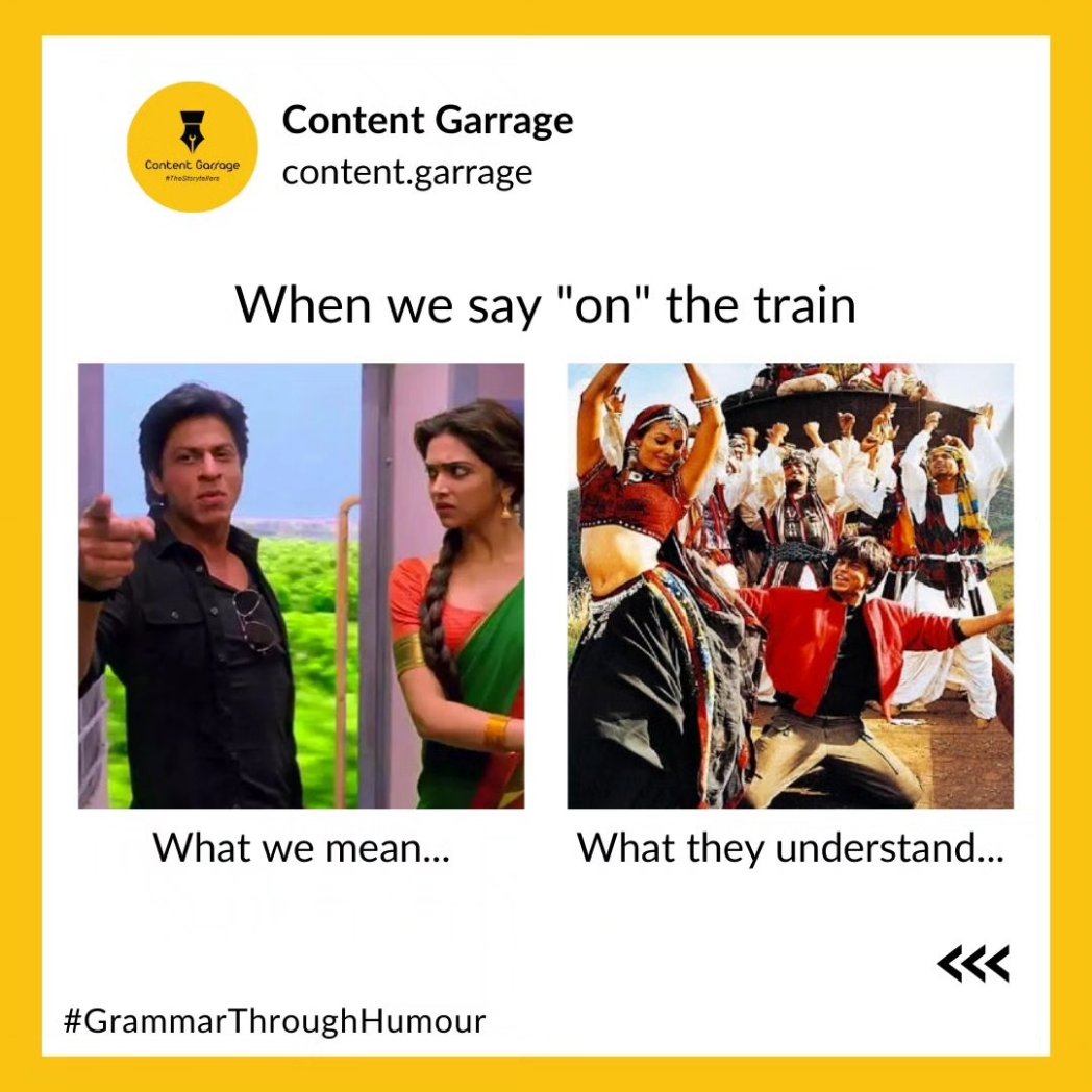 ContentGarrage's tweet photo. Weโre not kidding; we had to learn it the hard and embarrassing way. We are in the middle of preposition junction!๐คฃ
#cg #contentgarrage #GrammarThroughHumour #trains #prepositions #contentstrategy #contentwriting #copywriting #contentcreation #contentwritingagency https://t.co/XgPrcienSX
