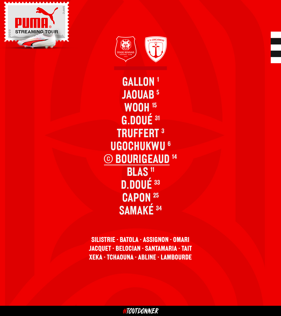 👥 La composition des Rouge et Noir pour cette première rencontre amicale de la saison contre Concarneau.

#ToutDonner