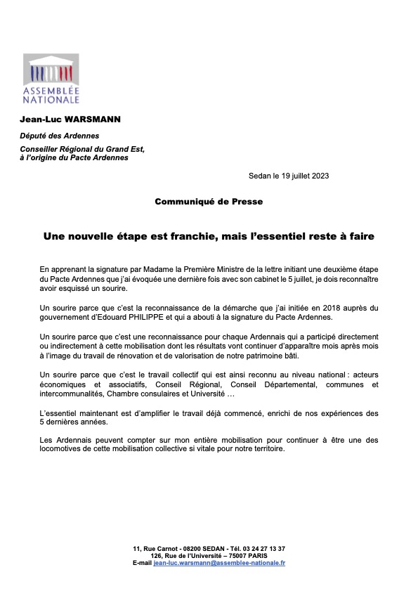 Jean-Luc Warsmann (@warsmann) on Twitter photo Pacte Ardennes, une nouvelle étape est franchie mais l'essentiel reste à faire! <a href="/warsmann/">Jean-Luc Warsmann</a> #mobilisation#engagement#ardennes Pacte Ardennes, une nouvelle étape est franchie mais l'essentiel reste à faire! <a href="/warsmann/">Jean-Luc Warsmann</a> #mobilisation#engagement#ardennes