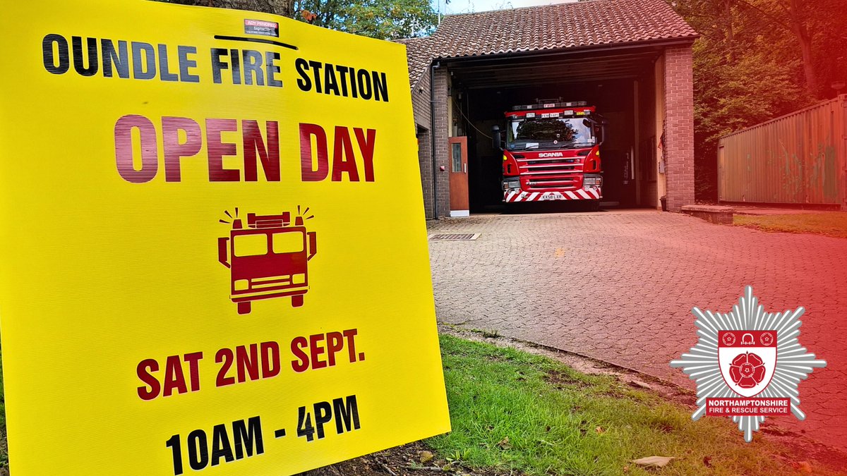 northantsfire's tweet photo. Date for your diary! Saturday 2nd of September, Oundle Fire Station are holding an open day 10am-4pm.
There will be lots of activates and games for all ages and we will be joined by other emergency services and stalls from the local area. 
#Community https://t.co/0rkwKKNjxu