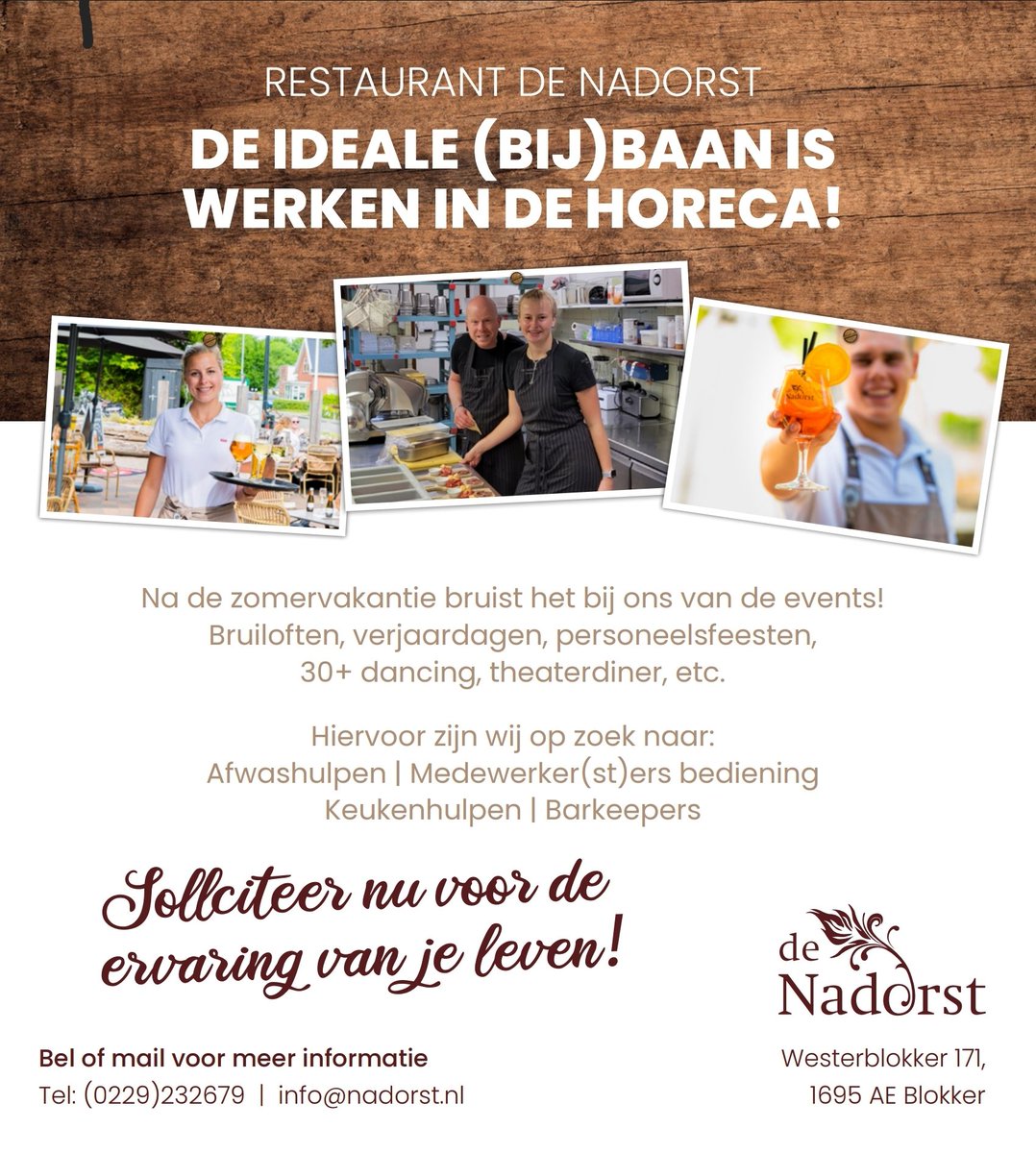 De gezelligste baan tijdens je opleiding. Solliciteer nu! Werktijden in overleg!
#horeca #khn #baan #bijbaantje #studie #nadorst #blokker #hoorn #werken