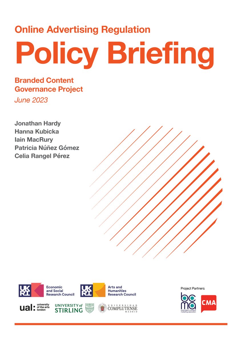 Delighted to share two new reports. Online Advertising Regulation: Policy Briefing is by the Branded Content Governance Project 2022-25. The UK Branded Content Industry: Report and Survey is by Branded Content Research Hub at University of the Arts London. lnkd.in/ewBkKVv5