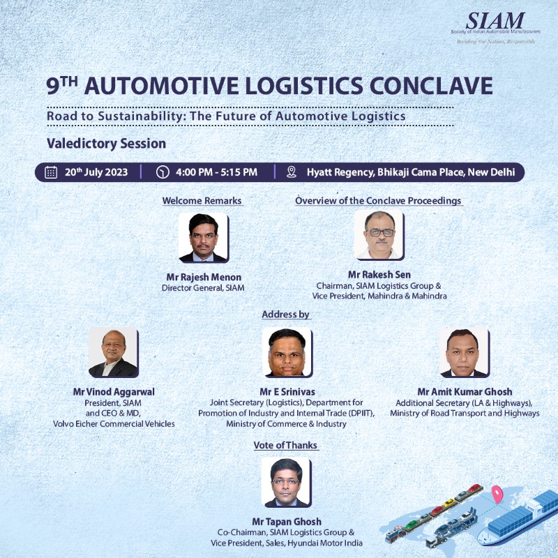 siamindia's tweet photo. At the 9th #SIAMLogisticsConclave, our esteemed speakers will convene to shed light on the need to enhance the automotive logistics in India.  #BTNR #RoadToSustainability #AutomotiveLogistics

Register now!