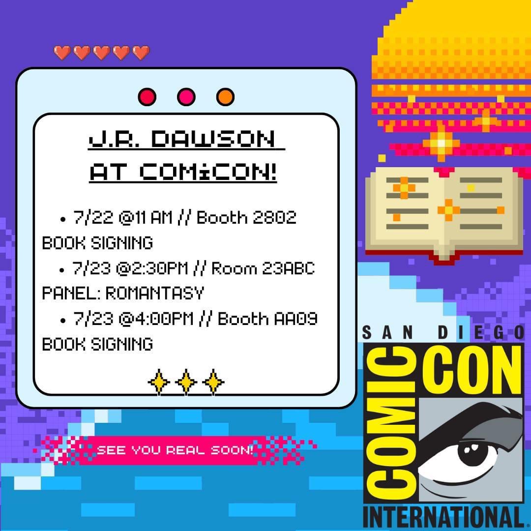 HEY GUESS WHAT I AM GOING TO #SDCC2023 !!!!! 

I’ll be signing books with @EmmaCandon , and talking about Romantasy with @TravisBaldree @OlivieBlake @JCareyAuthor and TJ Klune! 

@torbooks @UKTor #thefirstbrightthing