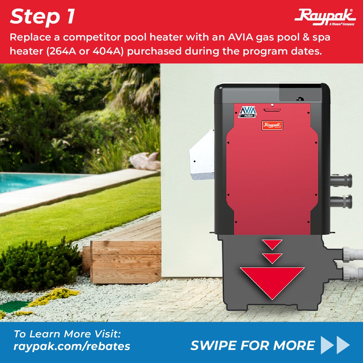 Genesis3Inc's tweet image. Are you upgrading to an AVIA? If you replace a competitor heater with an AVIA pool heater you could earn $250 cash back. Eligible on Raypak, Rheem, and Ruud branded AVIA's. Visit raypak.com/rebates to learn more and start earning today! #Raypak #Rebates #sponsoredpost
