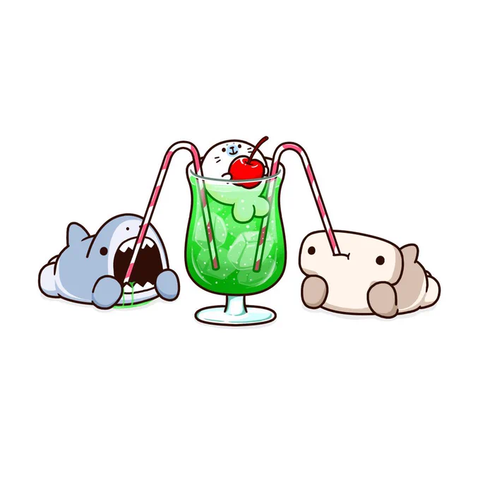 クリームソーダを飲むサメ
