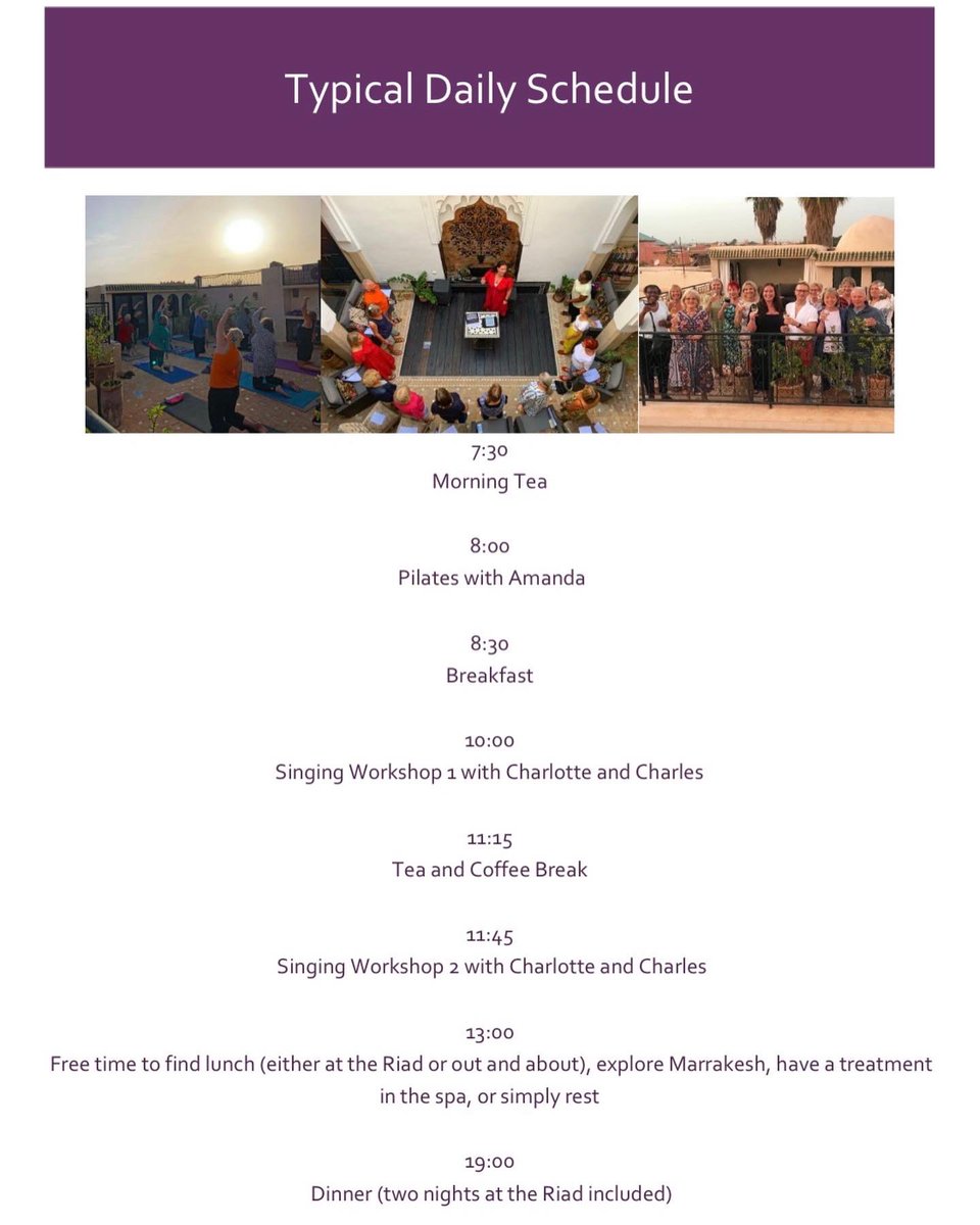Booking open for our next retreat to magical Marrakech, 9th-15th January 2024, led by <a href="/CBrosnanSoprano/">Charlotte Brosnan</a> &amp; @CMacD82. Details below!