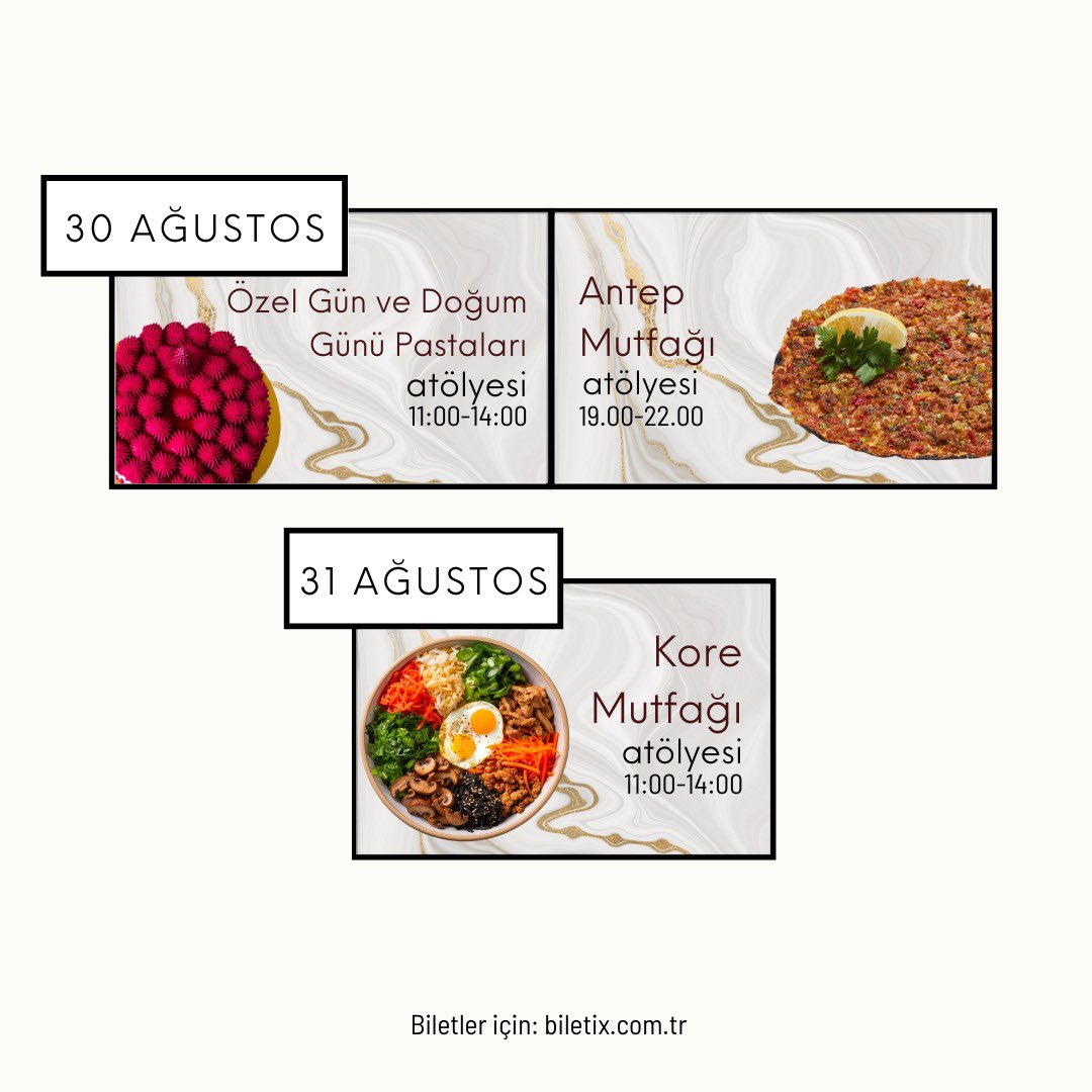 Ağustos ayında Cooking Class Academy'de mutfakta dolu dolu bir program sizleri bekliyor! Bu ay, birbirinden lezzetli tariflerle dolu atölyelerimizle sizleri mutfakta bir keşfe davet ediyoruz. Kayıt detaylı bilgi için bize DM yoluyla ulaşabilirsiniz. #CookingClassAcademy