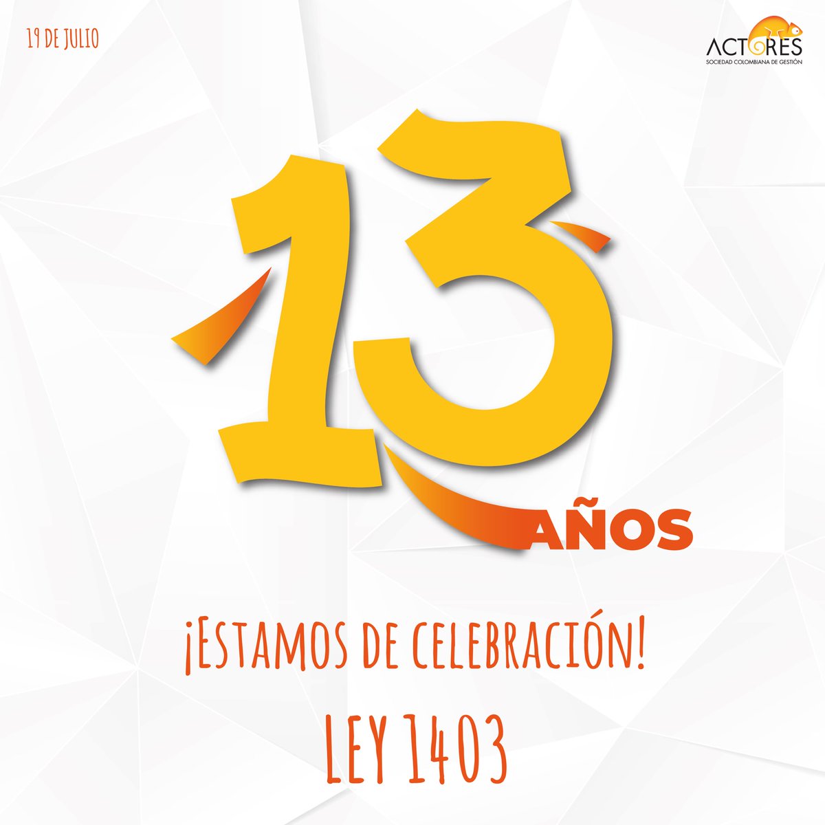 ActoresSCG's tweet image. Hoy celebramos los 13 años de nuestra #Ley1403 🥳 agradecemos a todos los que nos han acompañado en este camino y a los más de 85 usuarios que reconocen y pagan el derecho. Seguiremos trabajando por los actores en Colombia. #13Años #ComunidadCamaleón #ACTORESSCG