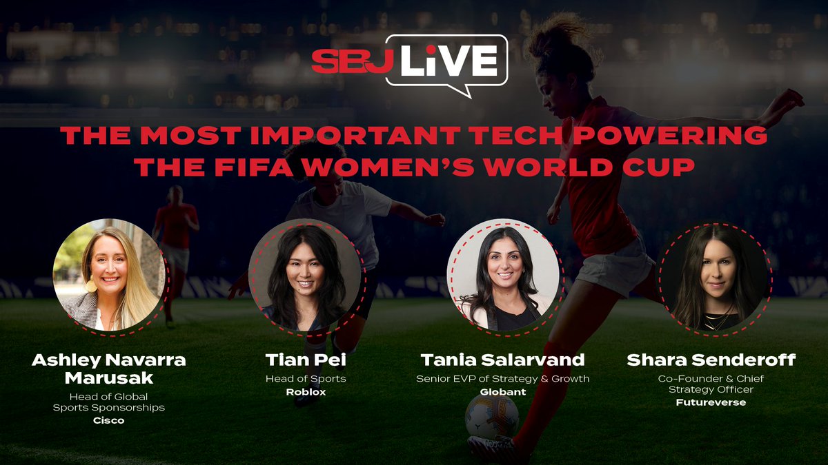 Today (7/19) Joe Lemire leads another episode of SBJ Live, this one focused on important #SportsTech we can expect at the #FIFAWomensWorldCup ⚽ 🏆 💪 Registration 🎟 is free: app.livestorm.co/sbj/the-most-i… Panelists from @Roblox @Cisco @Globant & @futureverse