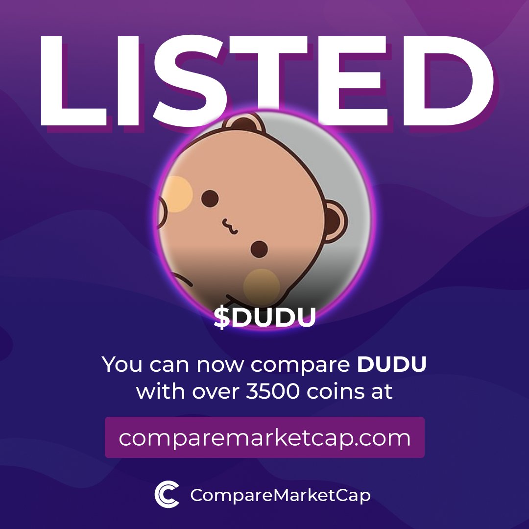comparemcap's tweet photo. $DUDU is now listed on CompareMarketCap!

📈$579K  
💸$0.0₆66 

 Check out DUDU on: 
- Website: https://t.co/fUjl3A5hjQ
- Twitter: @DUDU_erc
- Telegram: https://t.co/PRK7O0bhLM

You can now compare DUDU with over 3500 coins on https://t.co/fNwxtXZVbE https://t.co/23IvpgHWZ8