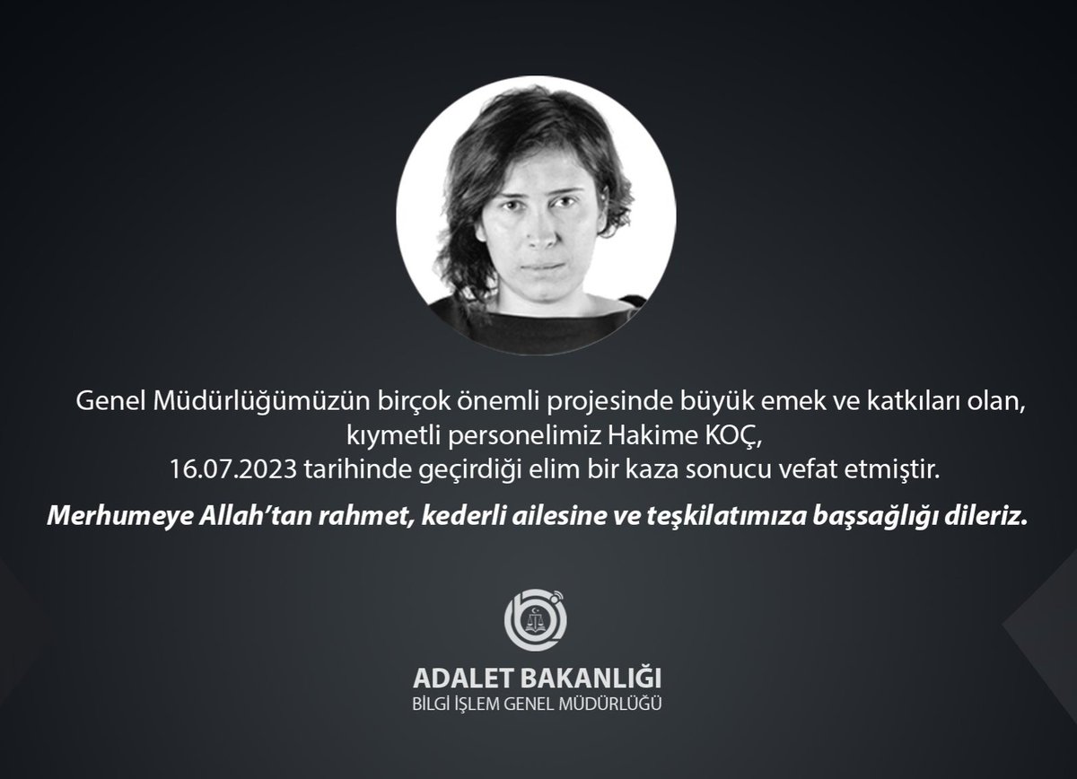 Bilgi İşlem Genel Müdürlüğümüzde görevli ve bir çok başarılı projede emeği olan, benim de bir dönem birlikte çalıştığım değerli kardeşim Hakime Koç vefat etmiş. Rabbim kendisine rahmet etsin, ailesine ve sevenlerine sabır versin.