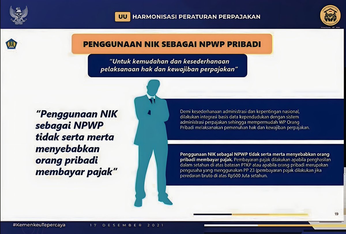 LiterasiRakyat's tweet photo. NIK MENJADI NPWP, APA SELANJUTNYA ?

Sudah tau kan, kalau per 1 Januari 2024 nanti Nomor Induk Kependudukan atau NIK akan efektif berlaku juga sebagai Nomor Pokok Wajib Pajak ?

Artinya seluruh orang Indonesia yang telah memiliki NIK dan melakukan transaksi dengan menggunakan Nomor NIK-nya, maka data transaksi tersebut bisa masuk ke DJP.

Dalam situs https://t.co/jLzmkREENY disebutkan bahwa bayi baru lahir pun langsung memiliki NIK, jadi meskipun ada harta berharga didaftarkan orang tua atas nama anak yang baru lahir tetap terdata oleh DJP. Apalagi DJP secara rutin juga menerima data dari Instansi, Lembaga, Asosiasi, dan Pihak lain (ILAP) sehingga secara teori seluruh data harta berharga di Indonesia akan terekam oleh DJP.

Masih ingat aplikasi Peduli Lindungi ?, dengan aplikasi itu, warga dapat dibatasi ruang geraknya untuk memiliki akses kebanyak tempat dan fasilitas pelayanan publik bila belum melakukan kewajiban vaksinasi.
Semua itu dilakukan karena pelaksanaan vaksinasi mencatat NIK setiap orang.

Apakah ketetapan NIK menjadi NPWP kelak juga akan mengarah pada pembatasan akses dan fasilitas setiap warga negara yang secara subyektif dan obyektif telah memenuhi syarat melaporkan SPTnya namun belum melaksanakan kewajiban perpajakannya ?

Kalau seandainya kelak pembatasan akses dan fasilitas pelayanan itu benar diterapkan, maka setiap orang yang telah memenuhi syarat subyektif dan obyektif namun tidak melaksanakan kewajiban perpajakannya, bisa saja akan dibatasi memperoleh akses dan fasilitas tertentu seperti memperpanjang SIM, Paspor, memperoleh Surat Bukti Kepemilikan seperti BPKB, Sertifikat dll, memperoleh akses pada layanan publik hingga perbankan.

UU Ketentuan Umum Perpajakan juga telah menetapkan bahwa “Pajak adalah kontribusi wajib kepada negara yang terutang oleh orang pribadi atau badan yang bersifat memaksa”, artinya setiap pembatasan akses dan fasilitas pelayanan publik tersebut merupakan bagian dari upaya  paksa yang dibenarkan menurut undang-undang.

Apakah benar demikian ? @KemenkeuRI, @DitjenPajakRI, @kemkominfo atau @prastow diharapkan lebih gencar lagi menyosialisasikan soal kebijakan peraturan ini serta dampak ikutannya agar pertanyaan-pertanyaan diatas lebih dapat dipahami oleh masyarakat jawabannya.

Ini penting agar memberi waktu lebih panjang bagi masyarakat untuk mempersiapkan diri lebih dekat kepada sistem perpajakan nasional.

Disamping itu, alangkah baiknya Dirjen Pajak RI juga mempersiapkan sistem pelaporan perpajakan yang jauh lebih sederhana dari pada yang ada saat ini, eform pelaporan SPT harus mudah diakses lewat aplikasi handphone, jauh dari kerumitan dan mudah dipahami oleh semua kalangan. Istilahnya tinggal isi jumlah penghasilan, jumlah tanggungan, SPT auto kalkulasi dan siap upload, setor jika ada pajak yang harus dibayar, beres.

Rakyat juga harus menyadari, pembatasan akses dan fasilitas ini tak akan mungkin dapat diakali verifikasinya oleh pihak manapun, karena ketika sudah berurusan dengan Pajak, maka ancaman Pidana dibidang perpajakan akan berlaku dan hukuman penjara atau dendanya juga tak tanggung-tanggung beratnya.

Pimpinan Dirjen Pajak dan Kemenkeu haruslah pejabat yang humanis, sebab dibawah pimpinan pemerintahan yang humanis, rakyat pasti akan dibimbing dan diedukasi untuk melaksanakan kewajibannya secara manusiawi.
Jangan menggunakan kekuatan militer dan polisi untuk melakukan tekanan yang bersifat represif sebagaimana yang pernah terjadi dalam pelaksanaan vaksin dalam mendorong pelaksanaan kewajiban perpajakan.

Bila Kemenkeu dan Dirjen Pajak dipimpin oleh pejabat yang humanis, berintegritas, memiliki intelektual yang teruji, cerdas, santun dan berkepribadian maju, maka ketika memasuki era “Sistem Administrasi dan Pengelolaan Digitalisasi Perpajakan Nasional”, rakyat akan mengartikulasikannya sebagai SIAP DIAJAK KERJA KERAS, bukan merasa SIAP DI PERAS.

Gimana dengan kalian, apakah sudah siap dengan Sistem Administrasi dan Pengelolaan Digitalisasi Perpajakan Nasional ?