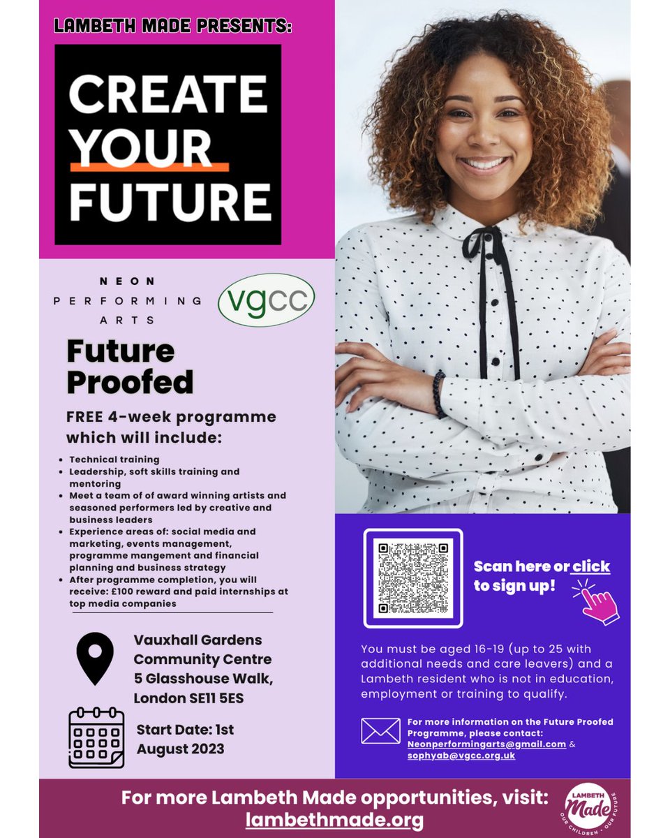 LambethMade's tweet photo. Join @neonperformingarts &amp; vauxhallgardenscc - Future Proofed!  
A FREE 4-week Summer programme, exploring social media and event's marking, and so much more!  

📅1st August 2023 
📍Vauxhall Gardens Community Centre 5 Glasshouse Walk, London SE11 5ES

https://t.co/sGODBNAQDL https://t.co/WhqJF1BPsb